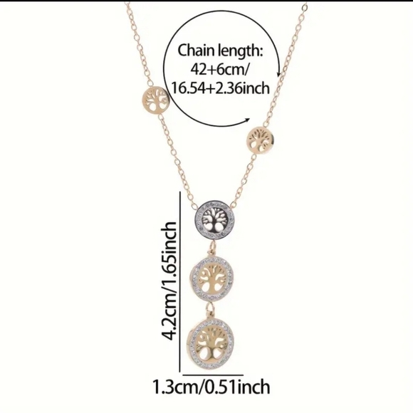 3 Piece Tree Of Life Jewelry Set - Necklace Earrings Bracelet - Gold White Trim - Picture 4 of 4